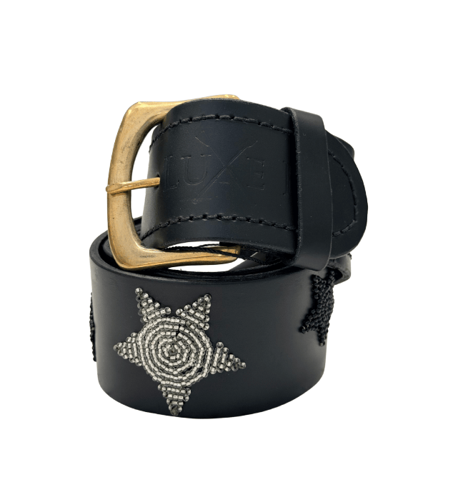Zinj Designs Belt Stars (Silver/Black) Belt- 1.75" Beaded Assorted Designs L equestrian team apparel online tack store mobile tack store custom farm apparel custom show stable clothing equestrian lifestyle horse show clothing riding clothes Belt- 1.75" Beaded Assorted Designs L horses equestrian tack store