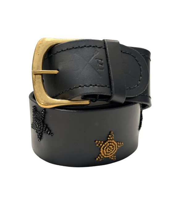 Zinj Designs Belt Stars (Gold/Black) Belt- 1.75" Beaded Assorted Designs L equestrian team apparel online tack store mobile tack store custom farm apparel custom show stable clothing equestrian lifestyle horse show clothing riding clothes Belt- 1.75" Beaded Assorted Designs L horses equestrian tack store