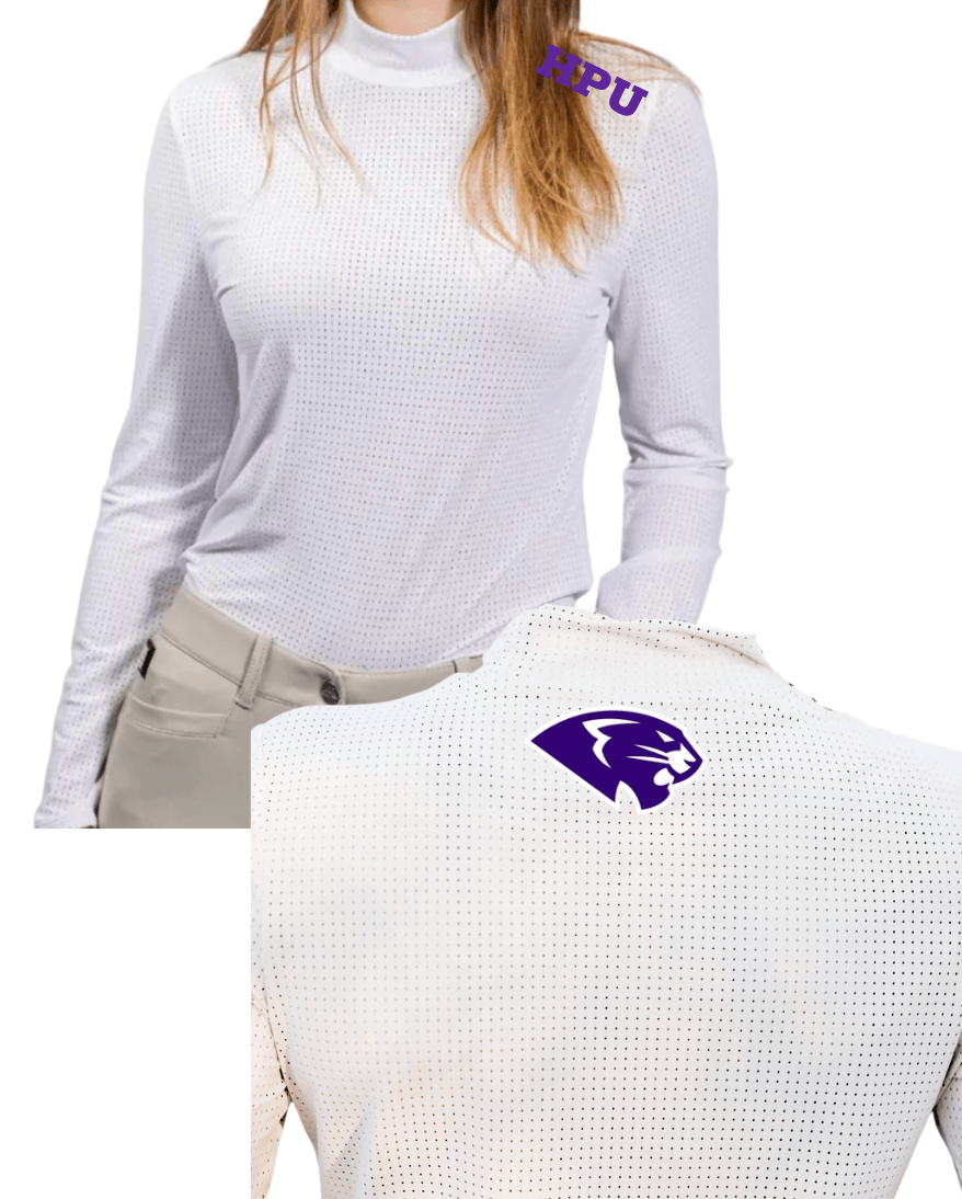 Equestrian Team Apparel Custom Team Shirts White / XXS High Point University - Perforated Alesia High Collar Shirt equestrian team apparel online tack store mobile tack store custom farm apparel custom show stable clothing equestrian lifestyle horse show clothing riding clothes High Point University - Perforated Alesia High Collar Shirt horses equestrian tack store
