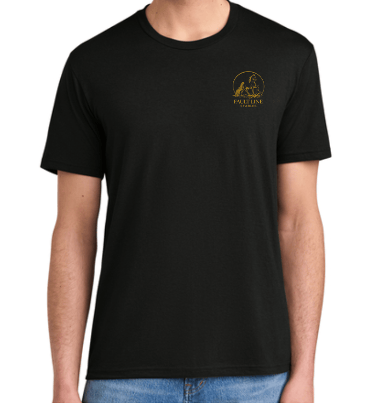 Equestrian Team Apparel custom t-shirt Black / XS / Gold Fault Line Stables- Men's T-Shirt equestrian team apparel online tack store mobile tack store custom farm apparel custom show stable clothing equestrian lifestyle horse show clothing riding clothes Fault Line Stables- Men's T-Shirt horses equestrian tack store