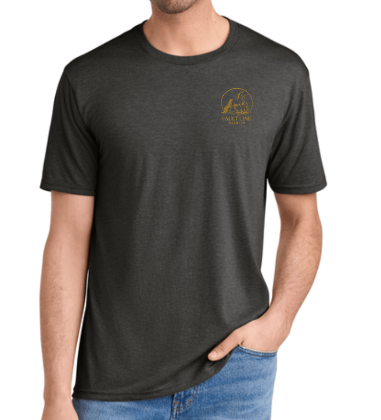 Equestrian Team Apparel custom t-shirt Charcoal / XS / Gold Fault Line Stables- Men's T-Shirt equestrian team apparel online tack store mobile tack store custom farm apparel custom show stable clothing equestrian lifestyle horse show clothing riding clothes Fault Line Stables- Men's T-Shirt horses equestrian tack store