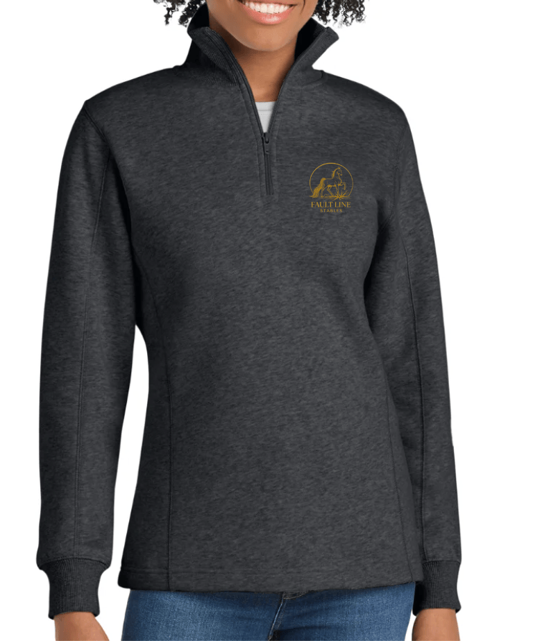 Equestrian Team Apparel 1/4 Zip Sweatshirt Charcoal Heather / XS / Gold Fault Line Stables- Women's 1/4-Zip Sweatshirt equestrian team apparel online tack store mobile tack store custom farm apparel custom show stable clothing equestrian lifestyle horse show clothing riding clothes Fault Line Stables- Women's 1/4-Zip Sweatshirt horses equestrian tack store