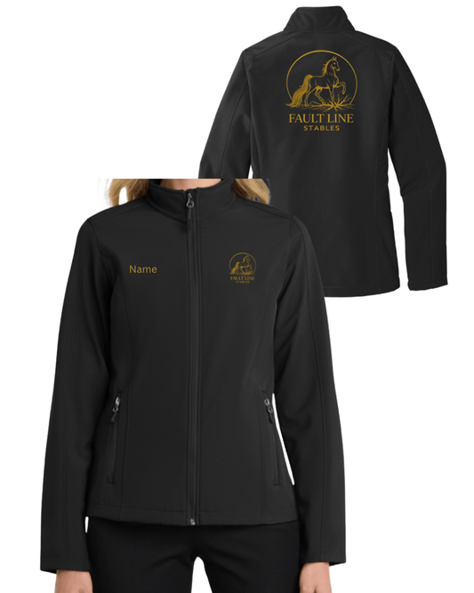 Equestrian Team Apparel Custom Jacket Jet Black / XS / gold Fault Line Stables- Men's Soft Shell Jacket equestrian team apparel online tack store mobile tack store custom farm apparel custom show stable clothing equestrian lifestyle horse show clothing riding clothes Fault Line Stables- Men's Soft Shell Jacket horses equestrian tack store