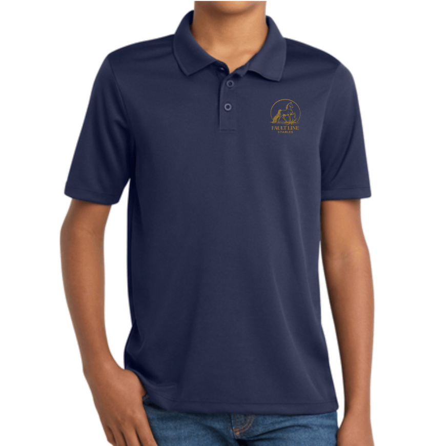 Equestrian Team Apparel custom polo shirt New Navy / XS / gold Fault Line Stables- Youth Polo Shirt equestrian team apparel online tack store mobile tack store custom farm apparel custom show stable clothing equestrian lifestyle horse show clothing riding clothes Fault Line Stables- Youth Polo Shirt horses equestrian tack store