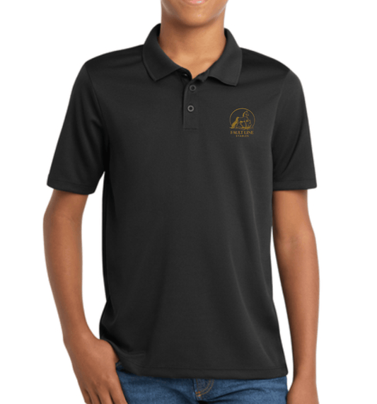 Equestrian Team Apparel custom polo shirt Jet Black / XS / gold Fault Line Stables- Youth Polo Shirt equestrian team apparel online tack store mobile tack store custom farm apparel custom show stable clothing equestrian lifestyle horse show clothing riding clothes Fault Line Stables- Youth Polo Shirt horses equestrian tack store