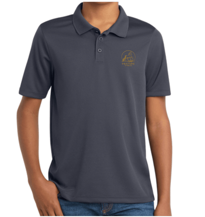 Equestrian Team Apparel custom polo shirt Graphite / XS / gold Fault Line Stables- Youth Polo Shirt equestrian team apparel online tack store mobile tack store custom farm apparel custom show stable clothing equestrian lifestyle horse show clothing riding clothes Fault Line Stables- Youth Polo Shirt horses equestrian tack store