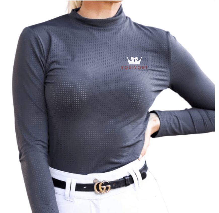 Equestrian Team Apparel Custom Shirts Iron Gate / XS Equivont- Alesia Perforated High Collar Tech Top equestrian team apparel online tack store mobile tack store custom farm apparel custom show stable clothing equestrian lifestyle horse show clothing riding clothes Equivont- Alesia Perforated High Collar Tech Top horses equestrian tack store