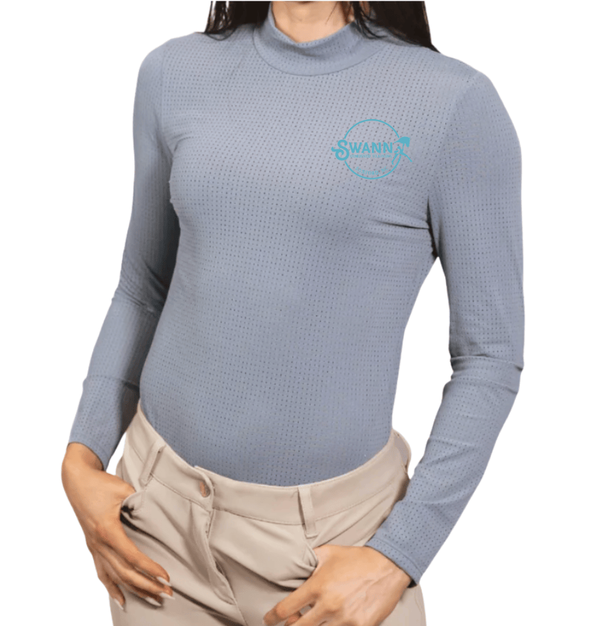Equestrian Team Apparel Custom Shirts Dove Grey w/ Turquoise / XXS SWANN - Perforated Alesia High Collar Shirt equestrian team apparel online tack store mobile tack store custom farm apparel custom show stable clothing equestrian lifestyle horse show clothing riding clothes SWANN - Perforated Alesia High Collar Shirt horses equestrian tack store