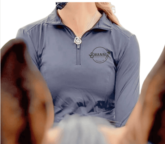 Equestrian Team Apparel Custom Shirts Grey w/ Black Zipper (w/ Grey Logo) / XXS SWANN - The Bit Equestrian Long Sleeve Schooling Shirt equestrian team apparel online tack store mobile tack store custom farm apparel custom show stable clothing equestrian lifestyle horse show clothing riding clothes SWANN - The Bit Equestrian Long Sleeve Schooling Shirt horses equestrian tack store