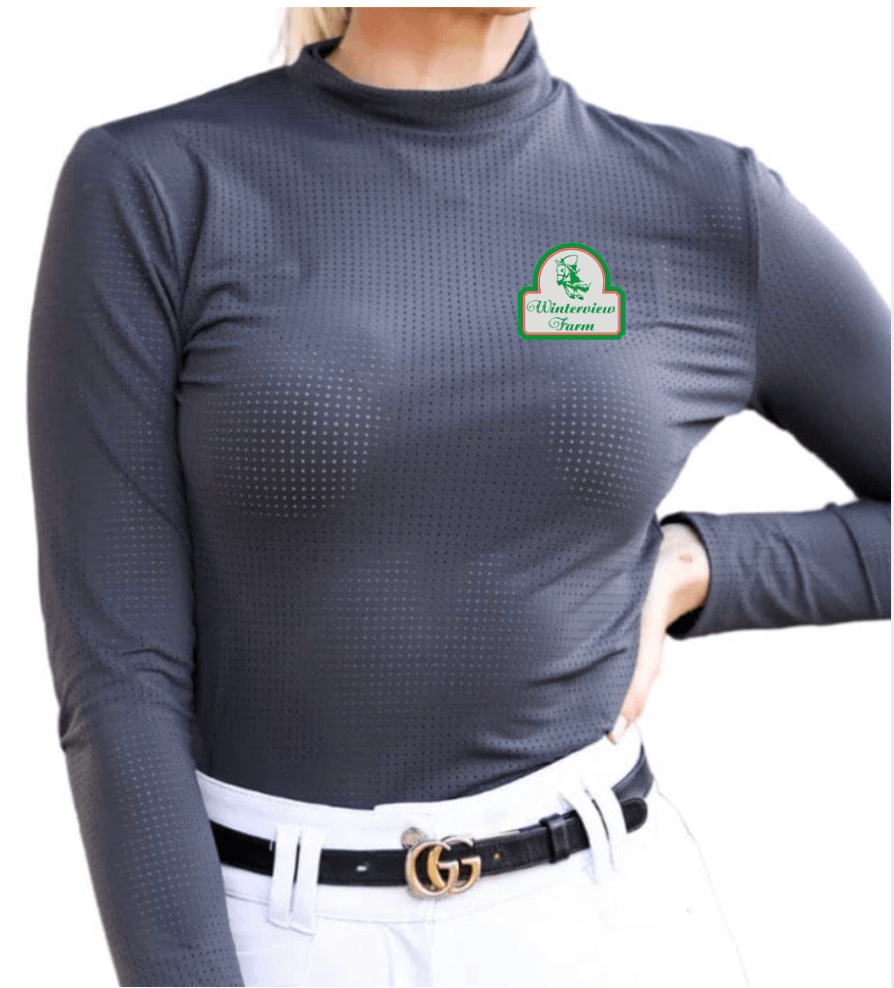 Equestrian Team Apparel Custom Shirts Charcoal / XXS Winterview Farm- Alesia High Collar Perforated Shirt equestrian team apparel online tack store mobile tack store custom farm apparel custom show stable clothing equestrian lifestyle horse show clothing riding clothes Winterview Farm- Alesia High Collar Perforated Shirt horses equestrian tack store