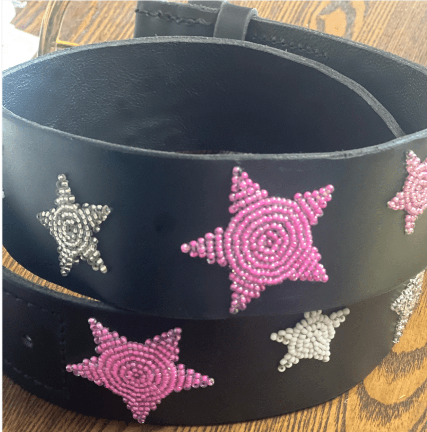 Zinj Designs Pink Stars Belt- 1.75" Beaded Assorted Designs XS equestrian team apparel online tack store mobile tack store custom farm apparel custom show stable clothing equestrian lifestyle horse show clothing riding clothes Belt- 1.75" Beaded Assorted Designs XS horses equestrian tack store