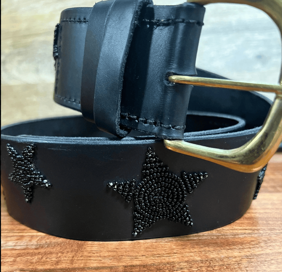 Zinj Designs Black Star Belt- 1.75" Beaded Assorted Designs XS equestrian team apparel online tack store mobile tack store custom farm apparel custom show stable clothing equestrian lifestyle horse show clothing riding clothes Belt- 1.75" Beaded Assorted Designs XS horses equestrian tack store