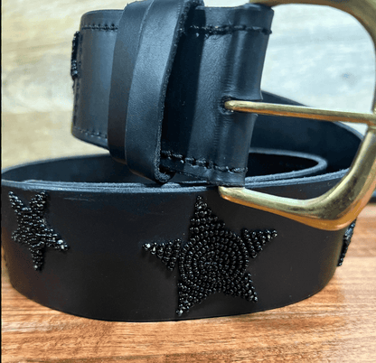 Zinj Designs Black Stars Belt- 1.75" Beaded Assorted Designs L equestrian team apparel online tack store mobile tack store custom farm apparel custom show stable clothing equestrian lifestyle horse show clothing riding clothes Belt- 1.75" Beaded Assorted Designs L horses equestrian tack store