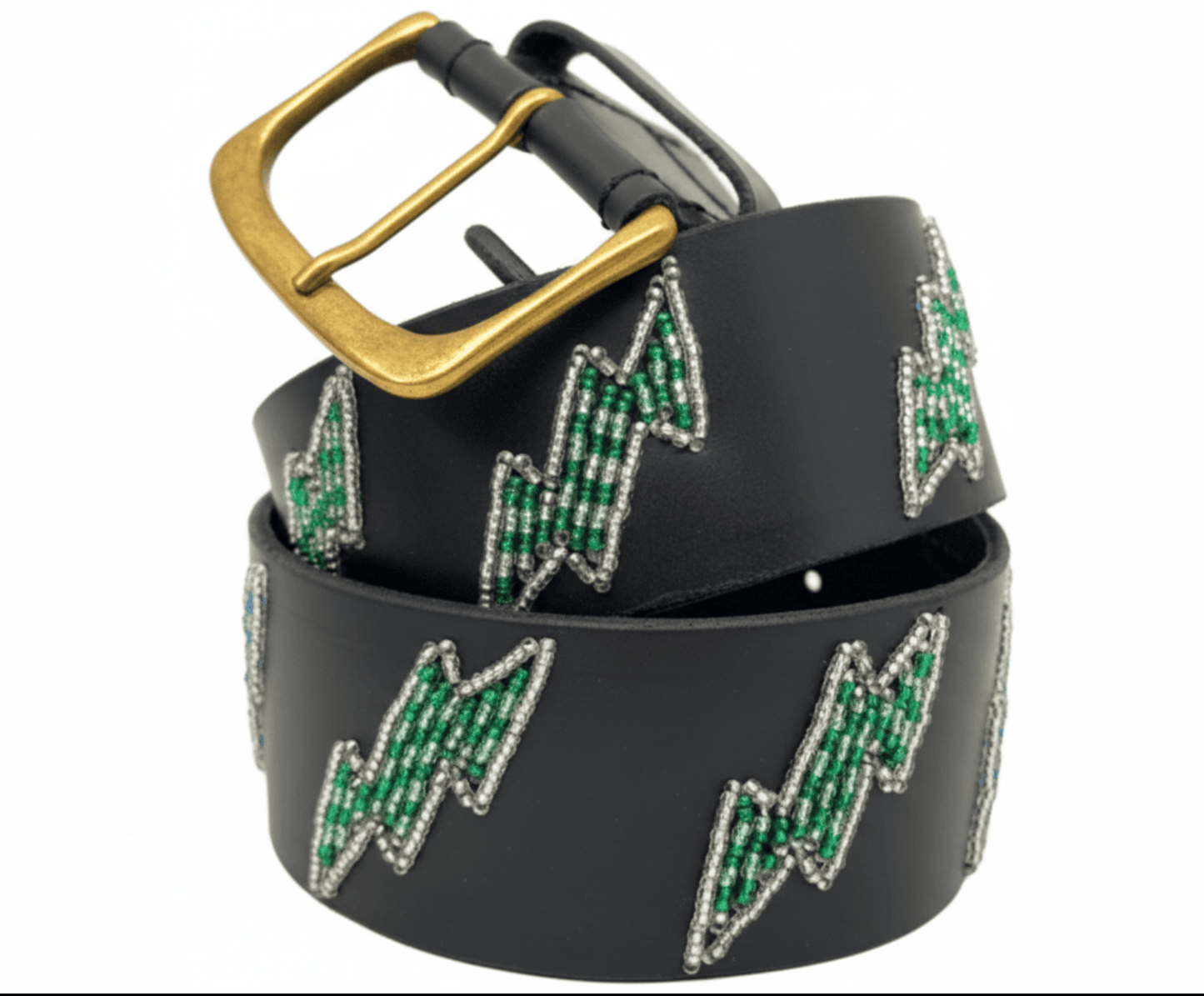 Zinj Designs Lightning Bolt (Green) Belt- 1.75" Beaded Assorted Designs M/L equestrian team apparel online tack store mobile tack store custom farm apparel custom show stable clothing equestrian lifestyle horse show clothing riding clothes Belt- 1.75" Beaded Assorted Designs M/L horses equestrian tack store