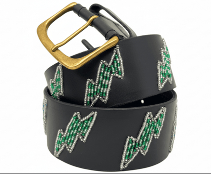 Zinj Designs Lightning Bolt (Green) Belt- 1.75" Beaded Assorted Designs M/L equestrian team apparel online tack store mobile tack store custom farm apparel custom show stable clothing equestrian lifestyle horse show clothing riding clothes Belt- 1.75" Beaded Assorted Designs M/L horses equestrian tack store