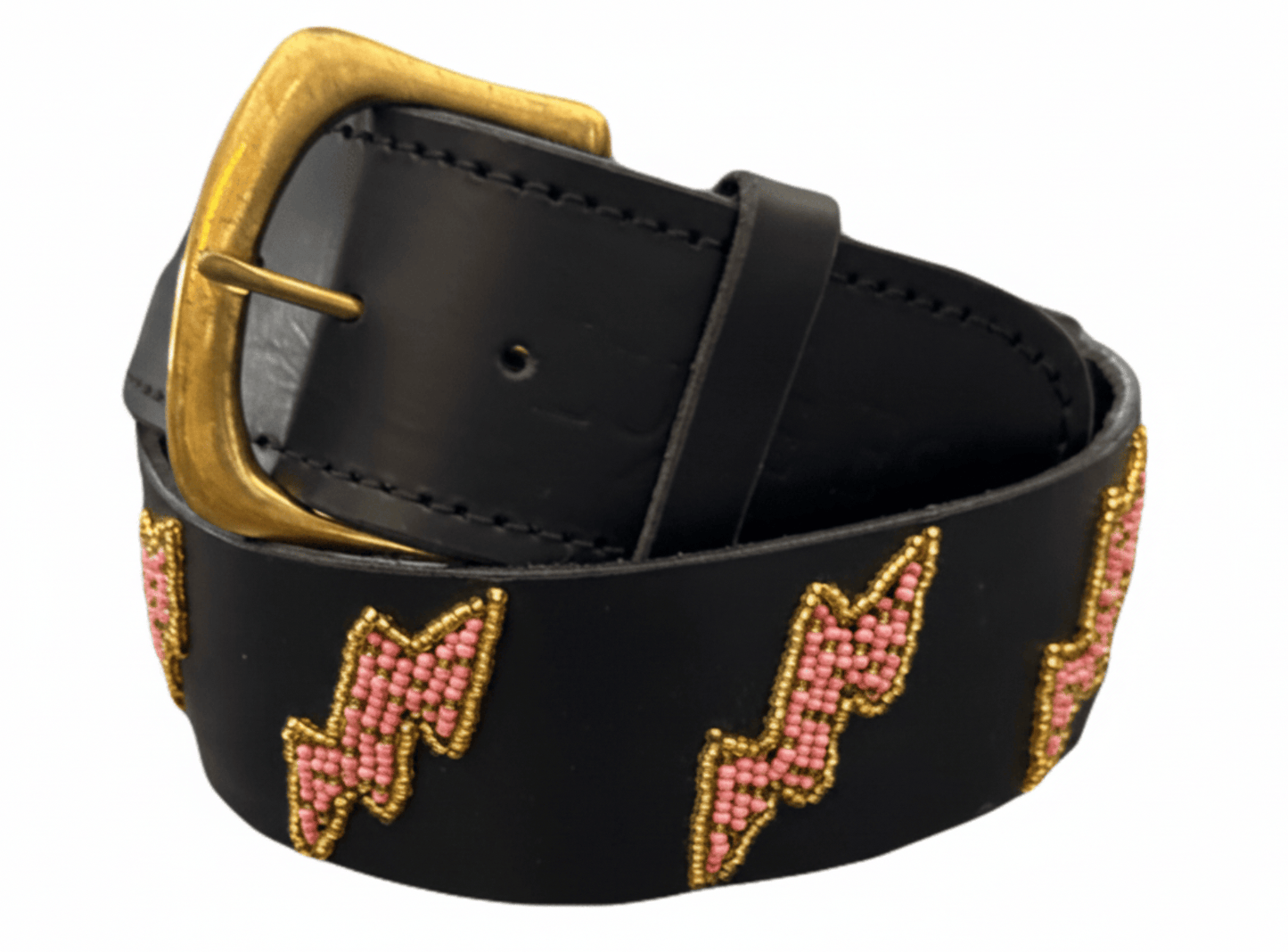 Zinj Designs Lightning Bolts (Pink) Belt- 1.75" Beaded Assorted Designs S/M equestrian team apparel online tack store mobile tack store custom farm apparel custom show stable clothing equestrian lifestyle horse show clothing riding clothes Belt- 1.75" Beaded Assorted Designs S/M horses equestrian tack store