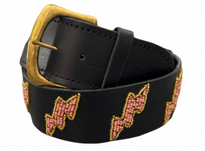 Zinj Designs Lightning Bolts (Pink) Belt- 1.75" Beaded Assorted Designs S/M equestrian team apparel online tack store mobile tack store custom farm apparel custom show stable clothing equestrian lifestyle horse show clothing riding clothes Belt- 1.75" Beaded Assorted Designs S/M horses equestrian tack store