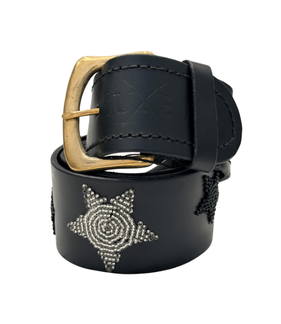 Zinj Designs Belt Stars (Silver/Black) Belt- 1.75" Beaded Assorted Designs M/L equestrian team apparel online tack store mobile tack store custom farm apparel custom show stable clothing equestrian lifestyle horse show clothing riding clothes Belt- 1.75" Beaded Assorted Designs M/L horses equestrian tack store
