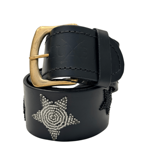 Zinj Designs Belt Stars (Silver/Black) Belt- 1.75" Beaded Assorted Designs M equestrian team apparel online tack store mobile tack store custom farm apparel custom show stable clothing equestrian lifestyle horse show clothing riding clothes Belt- 1.75" Beaded Assorted Designs M horses equestrian tack store