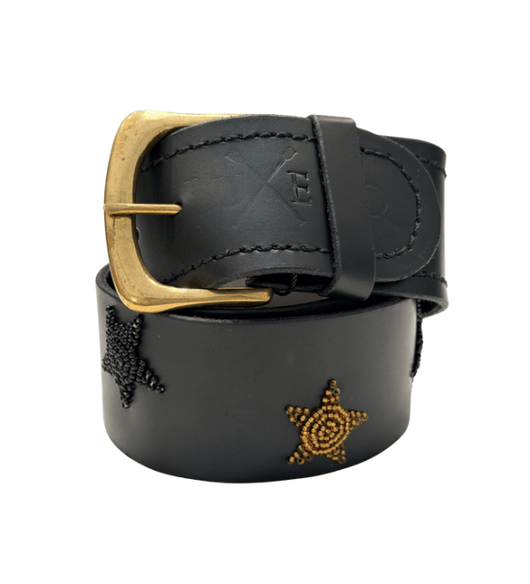 Zinj Designs Belt Stars (Gold/Black) Belt- 1.75" Beaded Assorted Designs S/M equestrian team apparel online tack store mobile tack store custom farm apparel custom show stable clothing equestrian lifestyle horse show clothing riding clothes Belt- 1.75" Beaded Assorted Designs S/M horses equestrian tack store