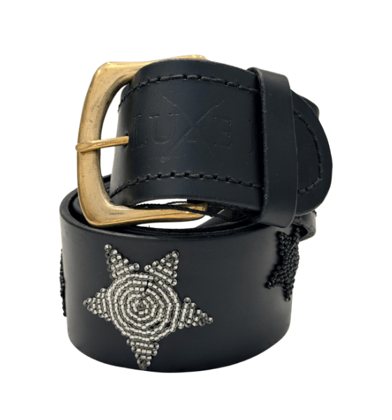 Zinj Designs Belt Stars (Silver/Black) Belt- 1.75" Beaded Assorted Designs S/M equestrian team apparel online tack store mobile tack store custom farm apparel custom show stable clothing equestrian lifestyle horse show clothing riding clothes Belt- 1.75" Beaded Assorted Designs S/M horses equestrian tack store