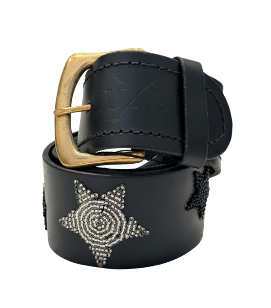 Zinj Designs Belt Stars (Silver/Black) Belt- 1.75" Beaded Assorted Designs XS equestrian team apparel online tack store mobile tack store custom farm apparel custom show stable clothing equestrian lifestyle horse show clothing riding clothes Belt- 1.75" Beaded Assorted Designs XS horses equestrian tack store
