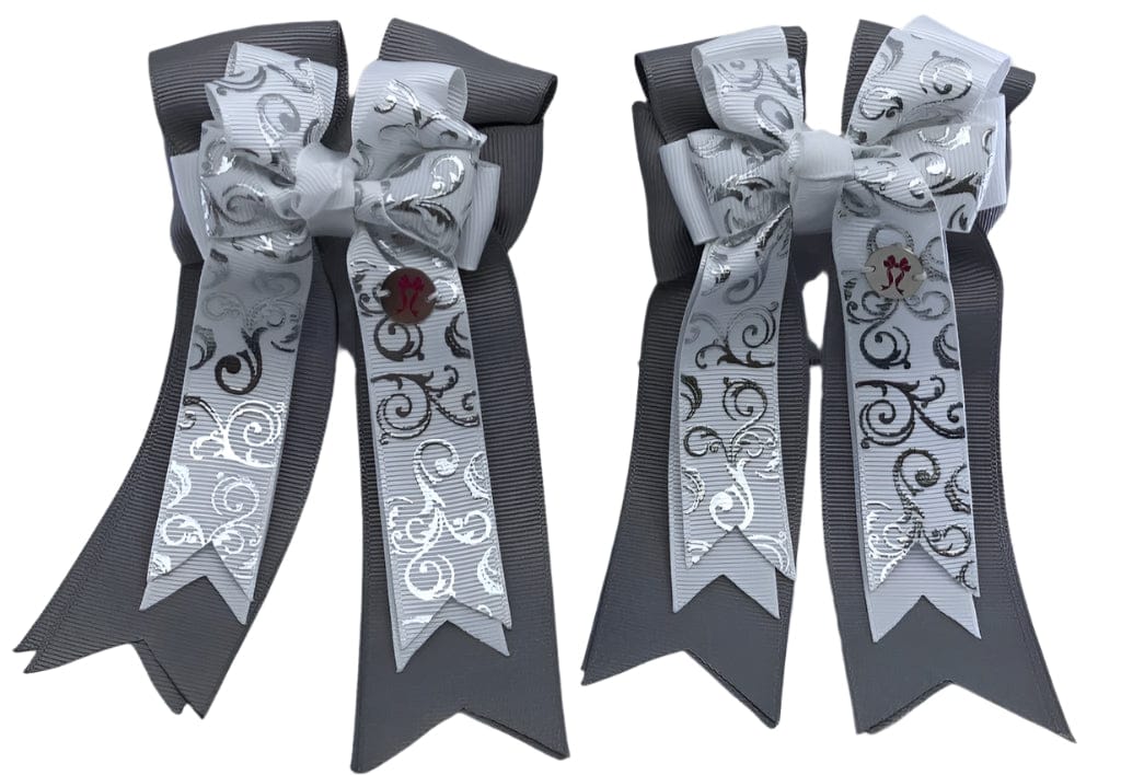 Ponytail Bows Online 3" Tails PonyTail Bows- Scroll (Silver) equestrian team apparel online tack store mobile tack store custom farm apparel custom show stable clothing equestrian lifestyle horse show clothing riding clothes PonyTail Bows- Scroll (Silver) horses equestrian tack store