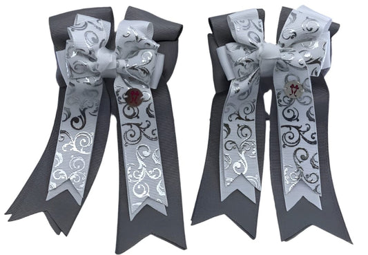 Ponytail Bows Online 3" Tails PonyTail Bows- Scroll (Silver) equestrian team apparel online tack store mobile tack store custom farm apparel custom show stable clothing equestrian lifestyle horse show clothing riding clothes PonyTail Bows- Scroll (Silver) horses equestrian tack store