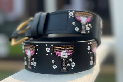 Zinj Designs Drink (Pink) Belt- 1.75" Beaded Assorted Designs XS equestrian team apparel online tack store mobile tack store custom farm apparel custom show stable clothing equestrian lifestyle horse show clothing riding clothes Belt- 1.75" Beaded Assorted Designs XS horses equestrian tack store