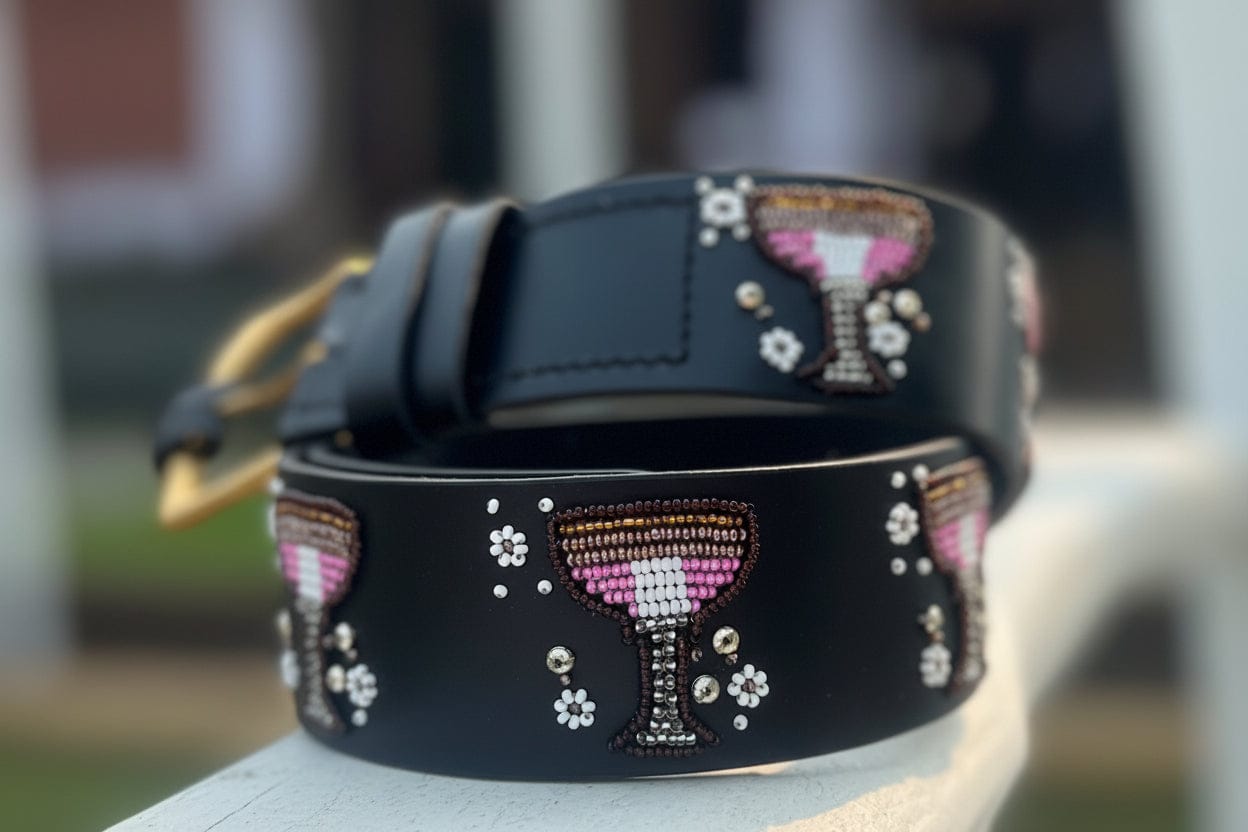 Zinj Designs Drinks (Pink) Belt- 1.75" Beaded Assorted Designs XS/S equestrian team apparel online tack store mobile tack store custom farm apparel custom show stable clothing equestrian lifestyle horse show clothing riding clothes Belt- 1.75" Beaded Assorted Designs XS/S horses equestrian tack store