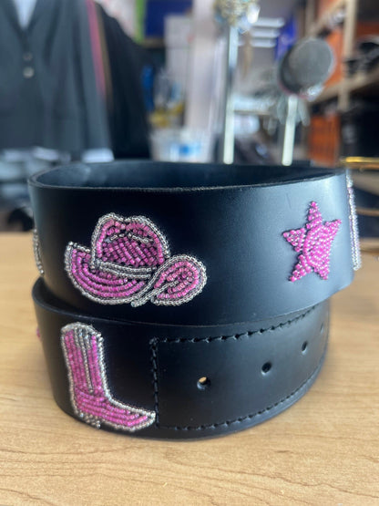 Zinj Designs Belt Cowgirl (Pink) Belt- 1.75" Beaded Assorted Designs XXS equestrian team apparel online tack store mobile tack store custom farm apparel custom show stable clothing equestrian lifestyle horse show clothing riding clothes Belt- 1.75" Beaded Assorted Designs XXS horses equestrian tack store