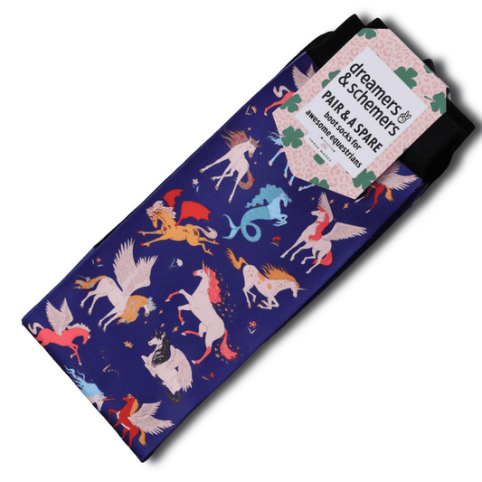 dreamers & schemers Boot Sock Dreamers & Schemers- Air Land Sea equestrian team apparel online tack store mobile tack store custom farm apparel custom show stable clothing equestrian lifestyle horse show clothing riding clothes Unicorns & Fluffy Clouds Horse Riding  Boot Socks horses equestrian tack store