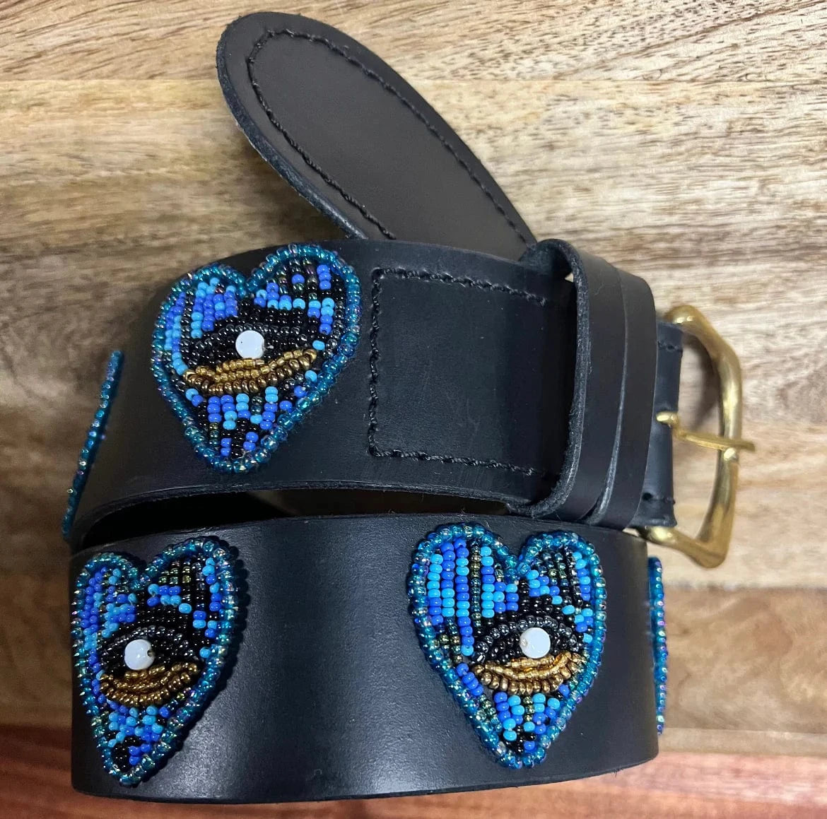 Zinj Designs Belt Blue Heart with evil eye Belt- 1.75" Beaded Assorted Designs XXS equestrian team apparel online tack store mobile tack store custom farm apparel custom show stable clothing equestrian lifestyle horse show clothing riding clothes Belt- 1.75" Beaded Assorted Designs XXS horses equestrian tack store