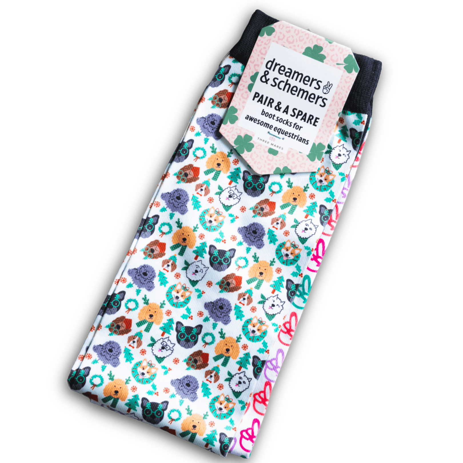 dreamers & schemers Boot Sock Dreamers & Schemers- Deck The Paws (Youth) equestrian team apparel online tack store mobile tack store custom farm apparel custom show stable clothing equestrian lifestyle horse show clothing riding clothes Unicorns & Fluffy Clouds Horse Riding  Boot Socks horses equestrian tack store