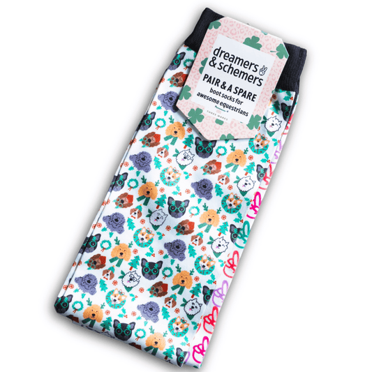 dreamers & schemers Boot Sock Dreamers & Schemers- Deck The Paws (Youth) equestrian team apparel online tack store mobile tack store custom farm apparel custom show stable clothing equestrian lifestyle horse show clothing riding clothes Unicorns & Fluffy Clouds Horse Riding  Boot Socks horses equestrian tack store