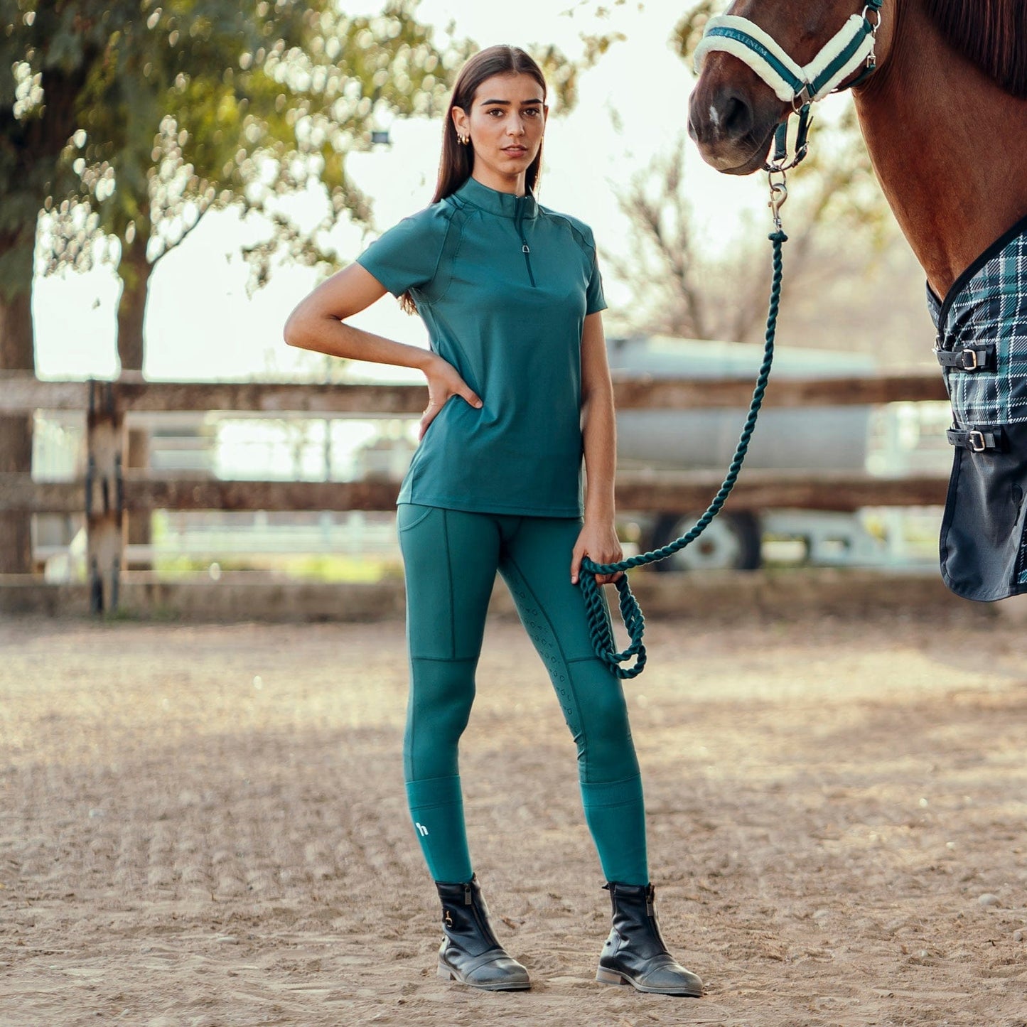 Horze Shirt Storm Green / XS-4 Horze- Mia Training Polo SS equestrian team apparel online tack store mobile tack store custom farm apparel custom show stable clothing equestrian lifestyle horse show clothing riding clothes horses equestrian tack store