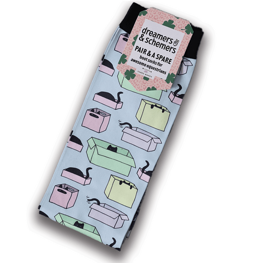 dreamers & schemers Boot Sock Dreamers & Schemers- Cat in a Box equestrian team apparel online tack store mobile tack store custom farm apparel custom show stable clothing equestrian lifestyle horse show clothing riding clothes Unicorns & Fluffy Clouds Horse Riding  Boot Socks horses equestrian tack store