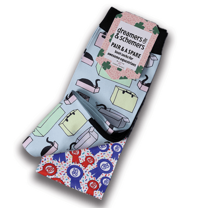 dreamers & schemers Boot Sock Dreamers & Schemers- Cat in a Box equestrian team apparel online tack store mobile tack store custom farm apparel custom show stable clothing equestrian lifestyle horse show clothing riding clothes Unicorns & Fluffy Clouds Horse Riding  Boot Socks horses equestrian tack store