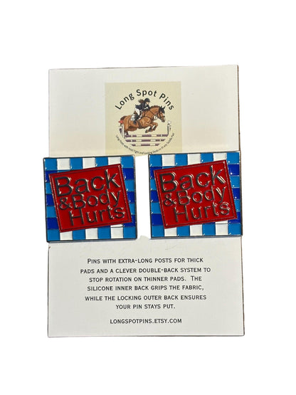 Long Spot Pins Back & Body Hurts Long Spot Pins- Number Pins equestrian team apparel online tack store mobile tack store custom farm apparel custom show stable clothing equestrian lifestyle horse show clothing riding clothes Long Spot Pins- Number Pins horses equestrian tack store