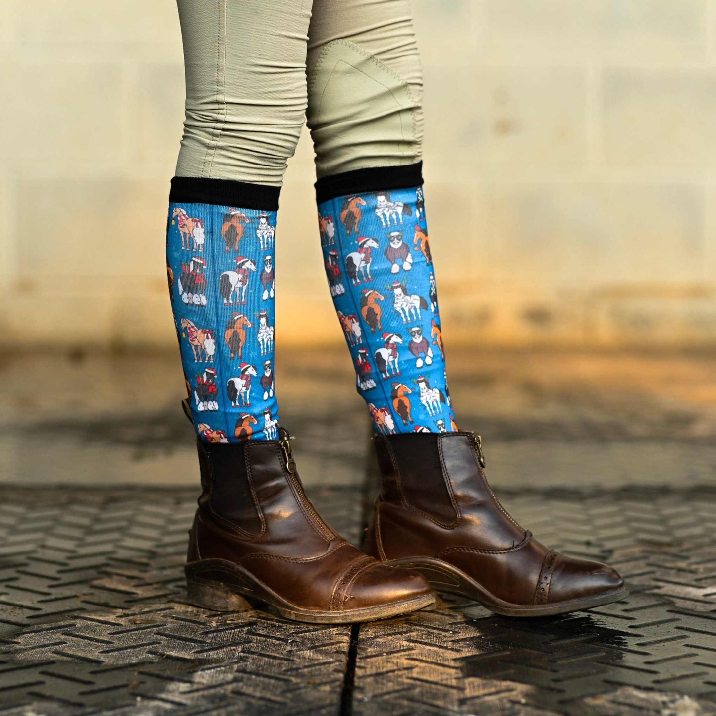 dreamers & schemers Boot Sock Dreamers & Schemers- Jingle All The Way (Youth) equestrian team apparel online tack store mobile tack store custom farm apparel custom show stable clothing equestrian lifestyle horse show clothing riding clothes Unicorns & Fluffy Clouds Horse Riding  Boot Socks horses equestrian tack store