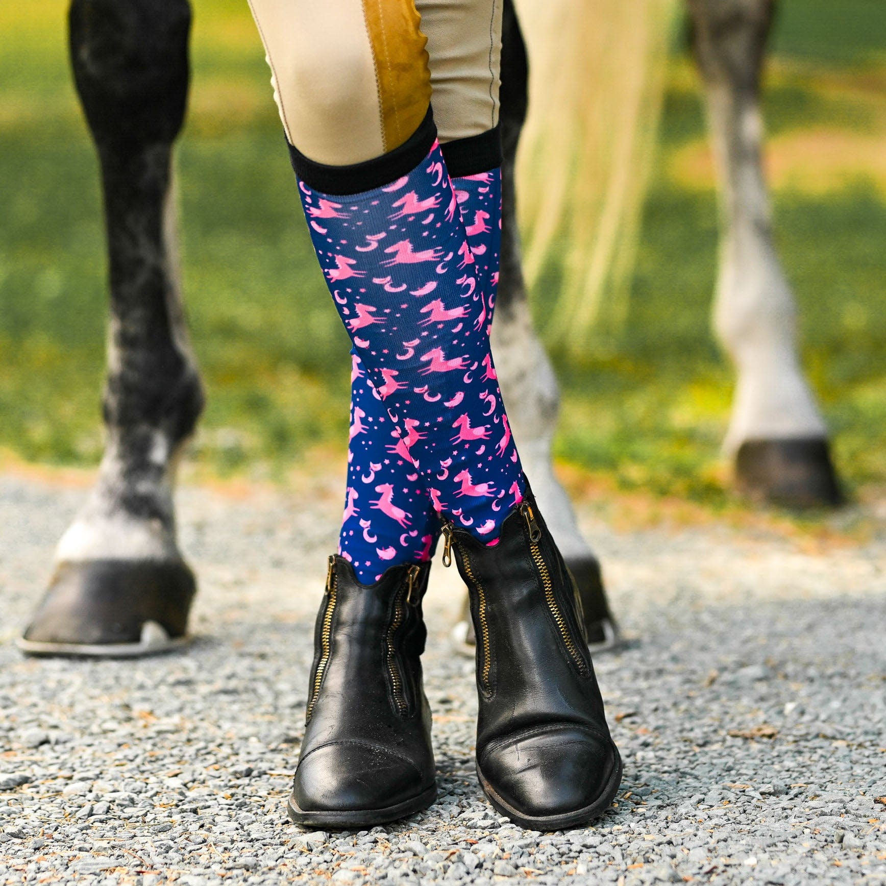dreamers & schemers Boot Sock Dreamers & Schemers- Neigh-Borhood equestrian team apparel online tack store mobile tack store custom farm apparel custom show stable clothing equestrian lifestyle horse show clothing riding clothes Unicorns & Fluffy Clouds Horse Riding  Boot Socks horses equestrian tack store