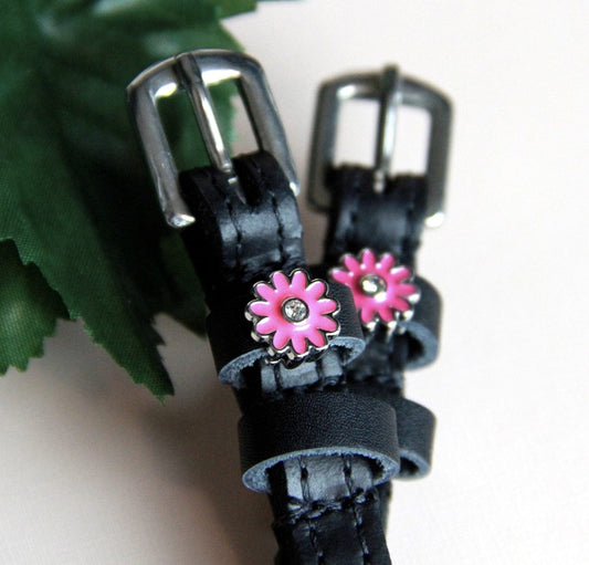 ManeJane Black Spur Straps Spur Straps- Pink Flower equestrian team apparel online tack store mobile tack store custom farm apparel custom show stable clothing equestrian lifestyle horse show clothing riding clothes horses equestrian tack store