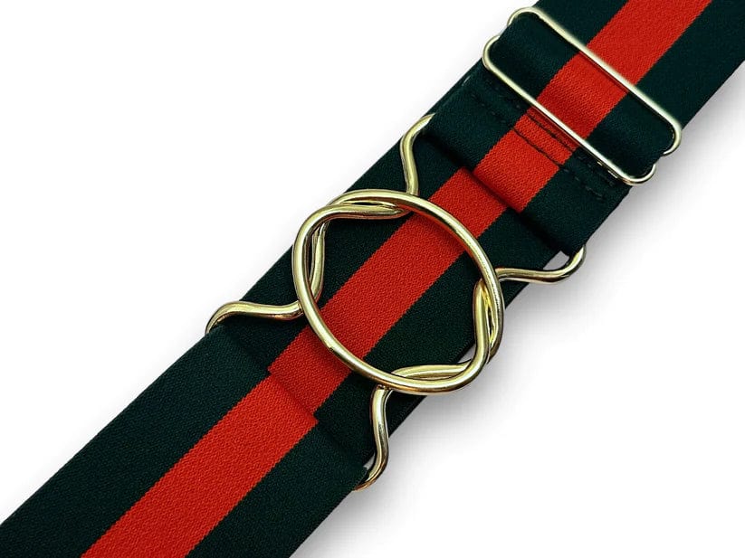 Bucking Belts Belts Red and Green Stripe with Gold Buckle Bucking Equestrian-Loop Buckle Belt (Prints) equestrian team apparel online tack store mobile tack store custom farm apparel custom show stable clothing equestrian lifestyle horse show clothing riding clothes horses equestrian tack store