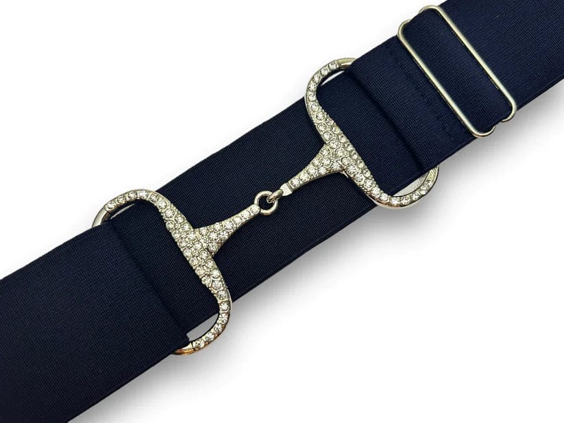 Bucking Belts Belts Navy with Sparkly Silver Bucking Equestrian-Bit Buckle Belt (Solid Colors with Bling Buckle) equestrian team apparel online tack store mobile tack store custom farm apparel custom show stable clothing equestrian lifestyle horse show clothing riding clothes horses equestrian tack store