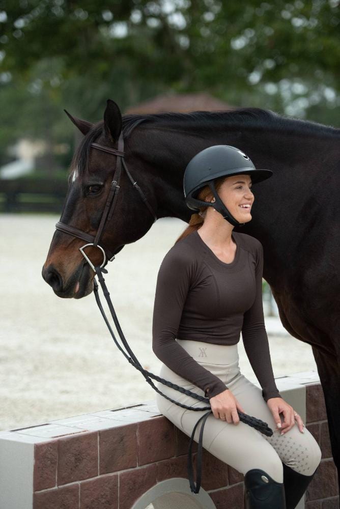 TKEQ Women's Casual Shirt TKEQ- Kennedy Seamless Long Sleeve Shirt 2.0 (Espresso) equestrian team apparel online tack store mobile tack store custom farm apparel custom show stable clothing equestrian lifestyle horse show clothing riding clothes TKEQ- Kennedy Seamless Long Sleeve Shirt 2.0 (Espresso) horses equestrian tack store