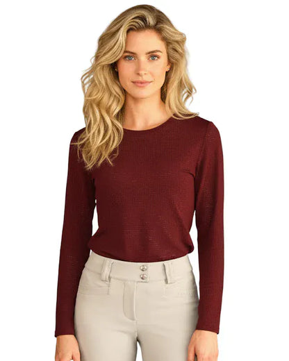 Equisite Elements of Style clothing XXS / Cabernet Equisite Elements- Cadence Perforated Long Sleeve Tee Shirt equestrian team apparel online tack store mobile tack store custom farm apparel custom show stable clothing equestrian lifestyle horse show clothing riding clothes Equisite Elements- Cadence Perforated Long Sleeve Tee Shirt horses equestrian tack store