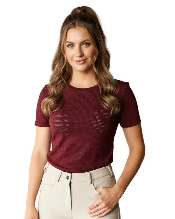 Equisite Elements of Style clothing XXS / Cabernet Equisite Elements- Hallie Perforated Tee Shirt equestrian team apparel online tack store mobile tack store custom farm apparel custom show stable clothing equestrian lifestyle horse show clothing riding clothes Equisite Elements- Hallie Perforated Tee Shirt horses equestrian tack store