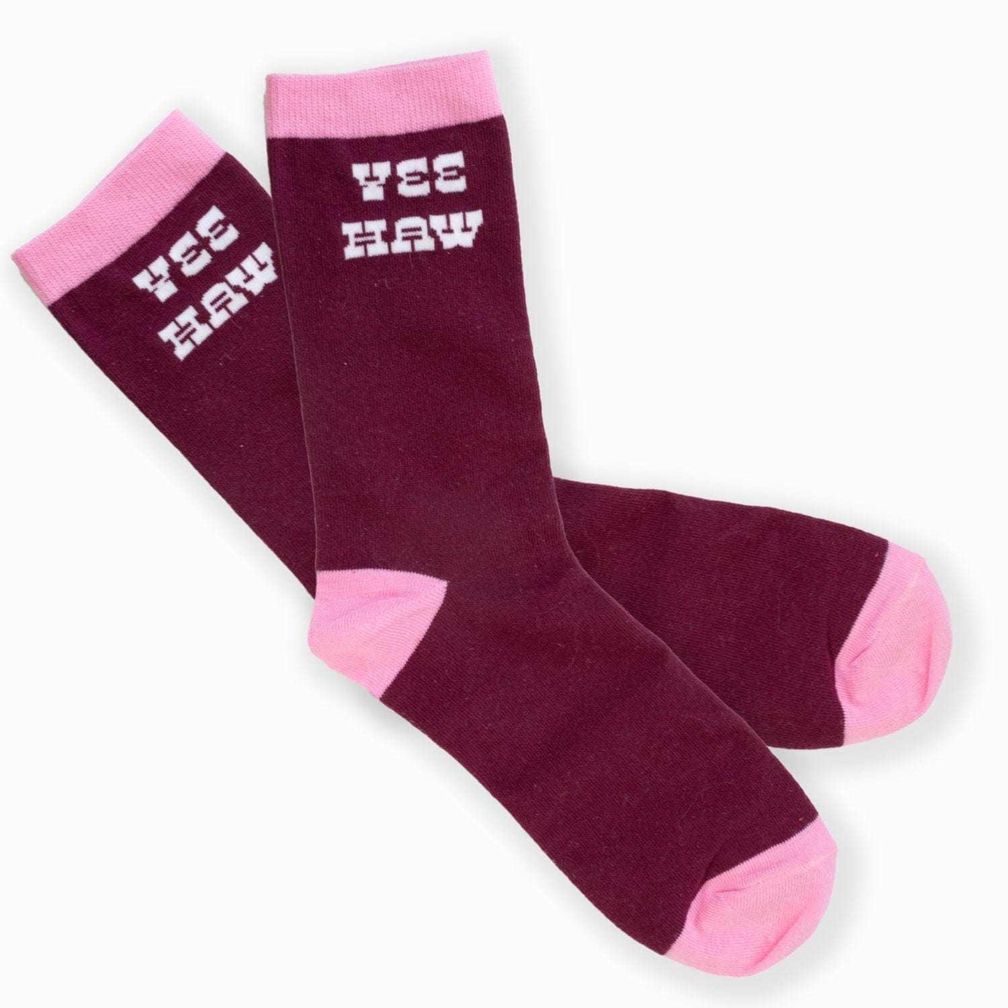 dreamers & schemers Boot Sock Yee Haw (Pink) Dreamers & Schemers-  Crew Socks equestrian team apparel online tack store mobile tack store custom farm apparel custom show stable clothing equestrian lifestyle horse show clothing riding clothes Unicorns & Fluffy Clouds Horse Riding  Boot Socks horses equestrian tack store