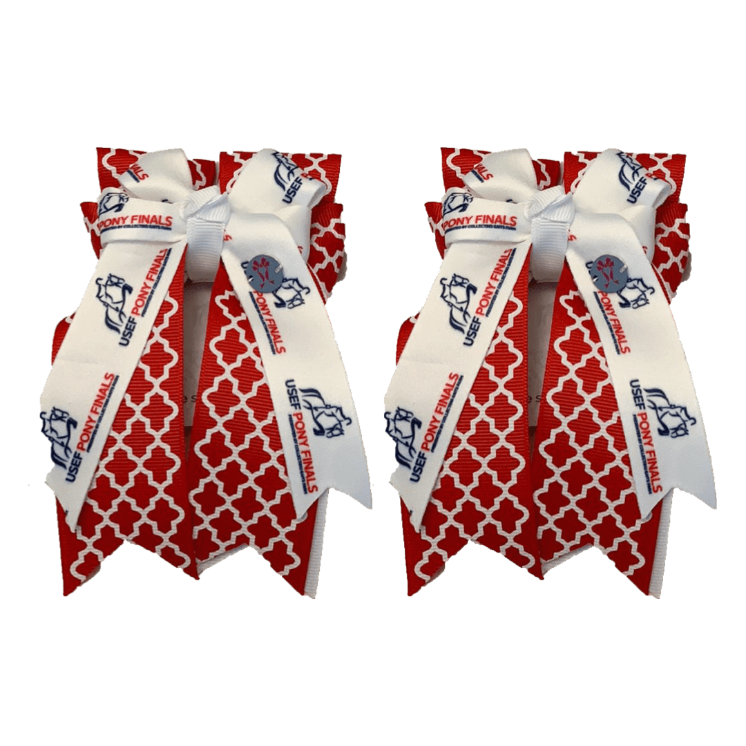 Ponytail Bows 3" Tails PF Red Quatrefoil Show Bows equestrian team apparel online tack store mobile tack store custom farm apparel custom show stable clothing equestrian lifestyle horse show clothing riding clothes horses equestrian tack store