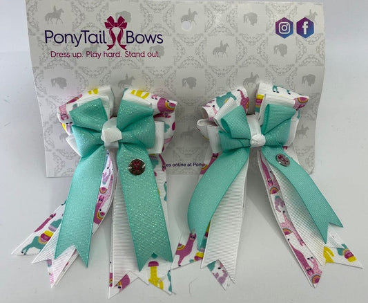 PonyTail Bows 3" Tails Drama Llama-Aqua PonyTail Bows equestrian team apparel online tack store mobile tack store custom farm apparel custom show stable clothing equestrian lifestyle horse show clothing riding clothes PonyTail Bows | Equestrian Hair Accessories horses equestrian tack store